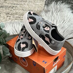 OOMPHIES Girls Robin Charcoal/Cheetah Slip-On Sneakers Size 10C NEW